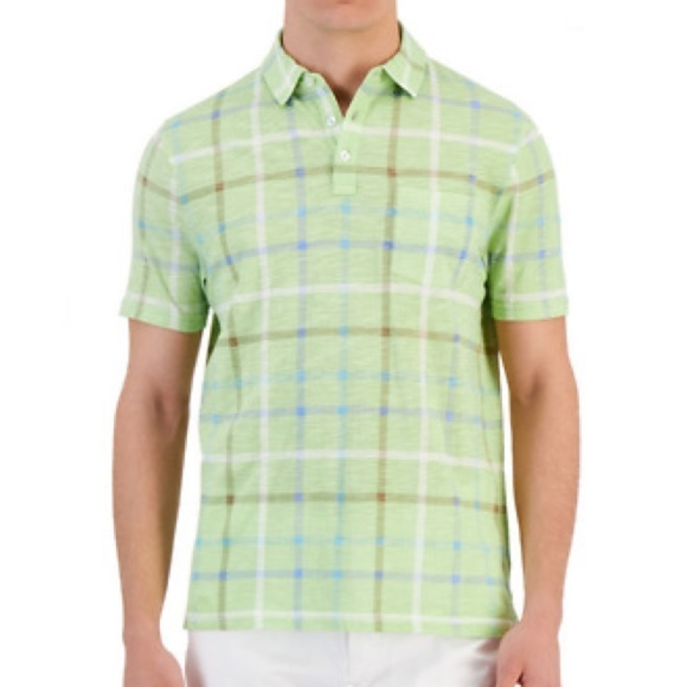 Mens Club Room Polo Check Pattern Shirt Size L NWT -B5